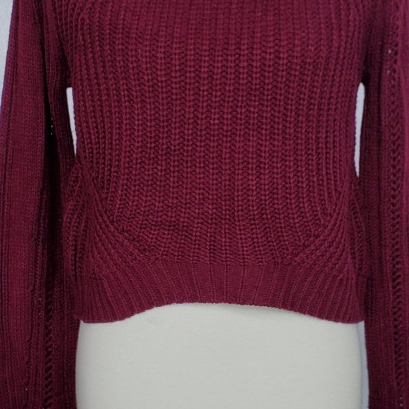Freshman Wine Colored Mixed Knit Crop Style Round Neck Sweater NEW S (Juniors) - Picture 3 of 12